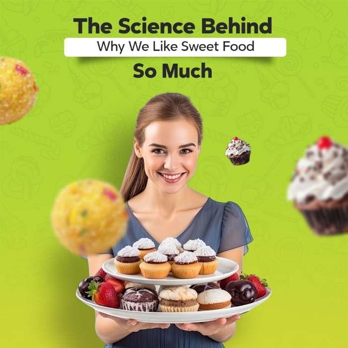 Human brain and sweet foods showing sugar craving science